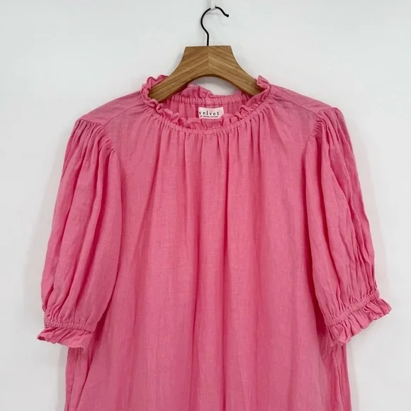 Velvet by Graham & Spencer Bernice Linen Ruffle Mini Dress in Pink Size M - Picture 8 of 13